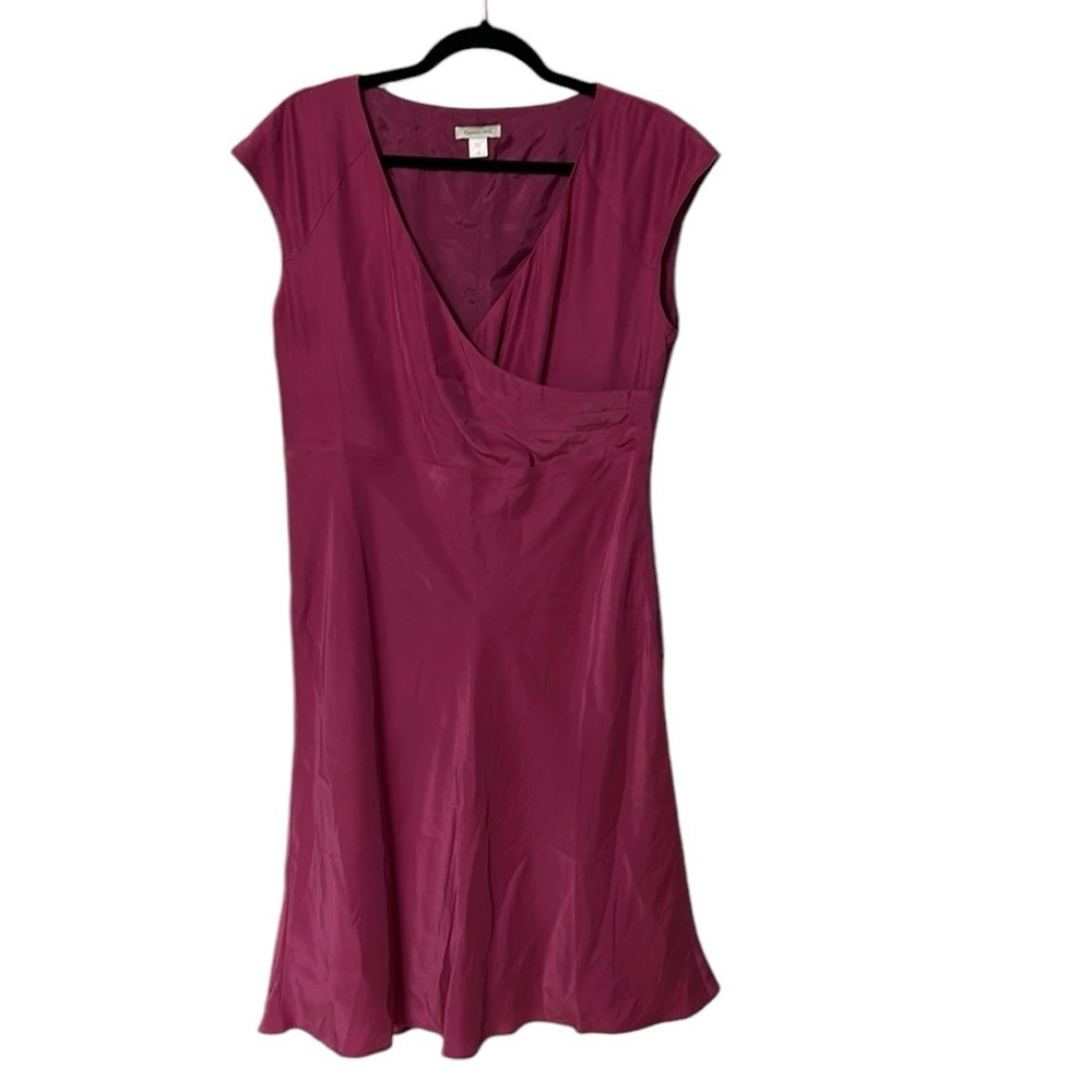 Garnet Hill 100% Silk V Neck Empire Waist Pink Midi Dress Size 12